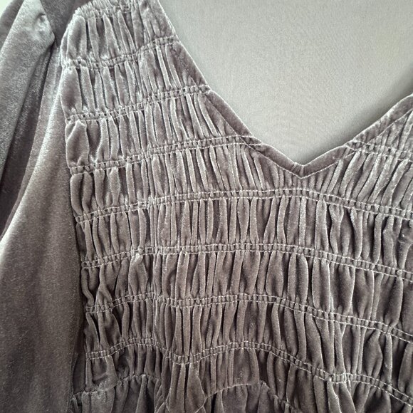 Umgee GRAY Silver Pewter 3X Velvet Smocked Ruching Blouse - Picture 5 of 12